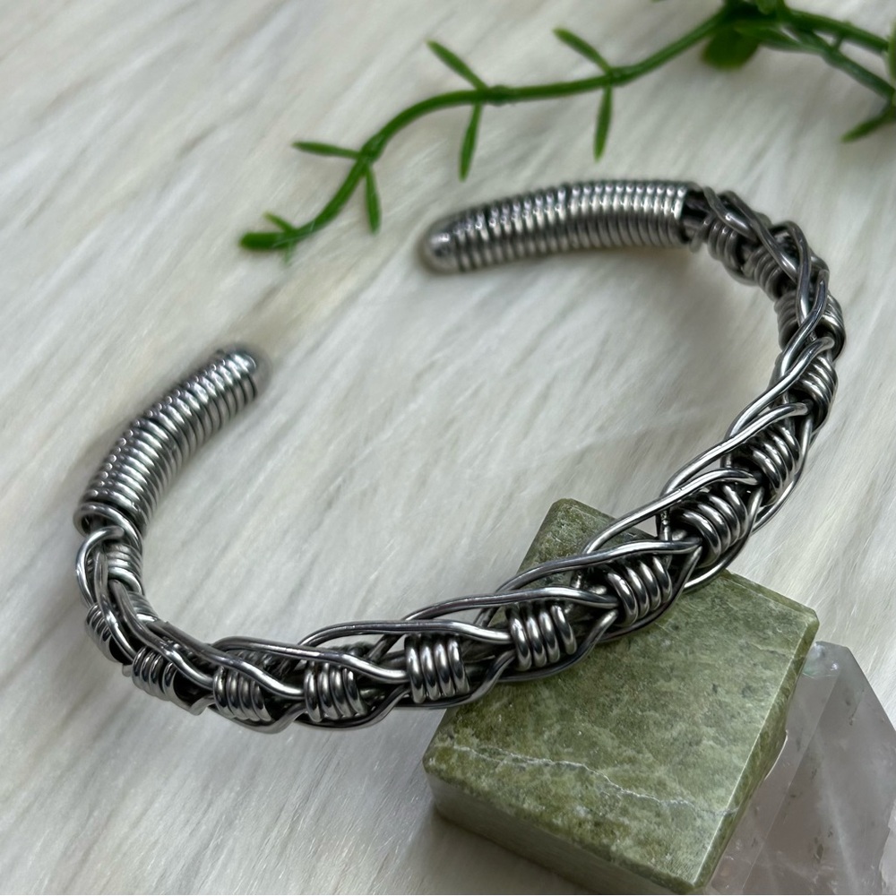 Weaved stainless steel cuff bangle bracelet